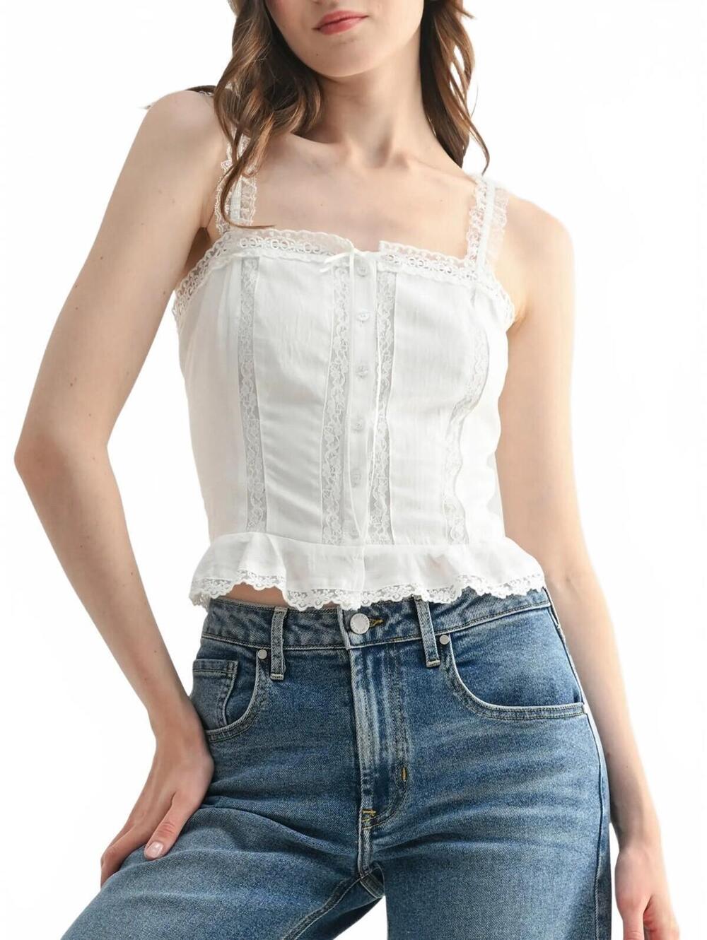All in Favor Lace Detail Peplum Top NWT White XS